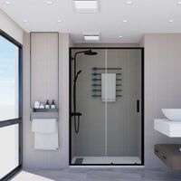 copie de Cabine de douche coulissante noire F1 1 fixe + 1 porte - Sans Low Profile Decoracion Mampara: Verre transparent - Mamparas: 140 (138,5-143)cm