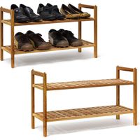 Set of 2 Relaxdays shoe racks, stackable shoe bench, walnut wood, two shelves for up to 6 pairs of shoes, brown