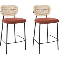 Set di 2 sedie da bar moderne Sgabelli con schienale in rattan a treccia viennese Seduta in poliestere senza braccioli Arancione Gambe nere Mayetta