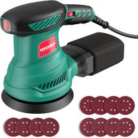 HYCHIKA Exzenterschleifer, 300 W Schleifer, 6 Geschwindigkeiten, mit 12 Stück Schleifpapier (Körnung 80/120/240, 8 Löcher, 125 mm), Schleifer mit Absaugung, Staubfangbehälter