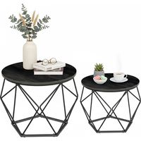 Relaxdays Table basse, lot de 2, bois et métal, design vintage, tables d'appoint rondes, salon & chambre, noir