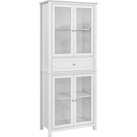 Alacena de Cocina Mueble Vitrina con 4 Puertas de Vidrio Templado Cajón y Estantes Ajustables 74x35,5x181,5 cm Blanco