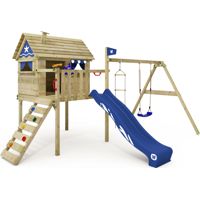 Wickey Smart Travel playhouse on stilts with swing and playhouse in blue