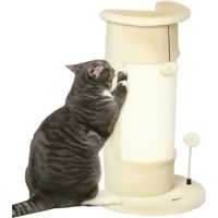 Arbre à chat avec jouets, dont 2 balles. Peluche douce, 34 cm x 25,5 cm x 58 cm, blanc crème