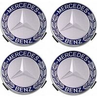Lot de 4 cache-moyeux compatibles avec Mercedes Benz 75 mm - Bleu,