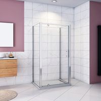 185cm Box Doccia a Tre Lati Porta Girevole Battente 90cm con Doppia Parete Fissa 76x76cm Vetro Temperato Trasparente 5 mm Profilo Cromo Lucido