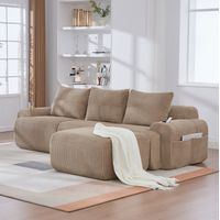 Sofa Modulares 3-Sitzer-Cordsofa in Khaki, 268x174x80 cm, mit Hocker, Cupholder und Seitentasche