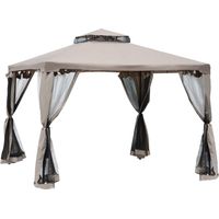 Tonnelle à double toit, env. 3 x 3 m, imperméable, robuste, résistante à l'hiver, avec moustiquaire et panneaux latéraux, tonnelle de jardin en métal, pour jardin ou terrasse, grise