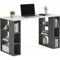 Scrivania Libreria 6 Ripiani Tavolo Porta Computer Casa Ufficio Bianco Antracite