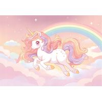 Fototapete Mädchen Einhorn Regenbogen – Großformat Wandtapete 250x175 cm – Für Kinderzimmer