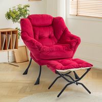 Lazy Chair, Comfy Chairs with Foldable Footstool and a Side Pocket, Simple Style Small Chairs for Bedroom Living Room Balcony