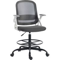 Silla de escritorio de malla con reposabrazos abatibles ajustable en altura reposapiés gris