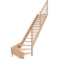 Dolle Raumspartreppe Paris ohne Setzstufen Buche versiegelt Treppenlauf ¼ gewendelt unten rechts Edelstahlrohre