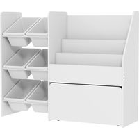 Étagère à jouets 6 compartiments avec boîte à roulettes MDF acier blanc 100 x 30 x 80 cm