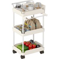 Carrito Auxiliar con Ruedas de 3 Niveles Carrito de Cocina con Cestas Extraíbles y Soporte para Toallas Blanco