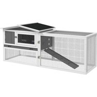 Pawhut – Cage à lapin 2 étages – Enclos extérieur amovible avec toit ouvrant – Bois massif pin – Dimensions 156x58x68cm – Tiroir à déjection en acier galvanisé
