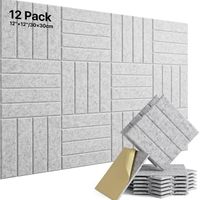 Lot de 12 panneaux insonorisants autocollants, panneaux muraux insonorisants haute densité, rembourrage insonorisant en polyester, 30 x 30 x 1 cm
