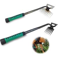 Désherbeur manuel ZVD-2 pièces, désherbeur de jardin, râteau de désherbage avec manche, outil de désherbage en métal pour jardins, pelouses et terrasses