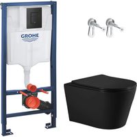 Rapid SL pack WC bâti-support + WC sans bride Ceramia avec abattant SoftClose + plaque noir mat (GRRCE14BMT01MAN-FR)
