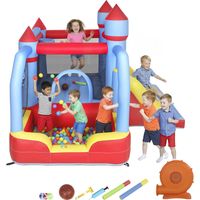 Tobogán Hinchable Infantil con Soplador, Trampolín, Piscina, Pilar de Boxeo, Aro Baloncesto 277x270x215 cm