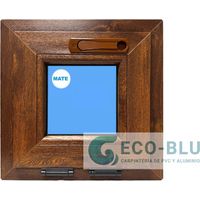 Eco-Blu – Fenêtre PVC 400x400mm chêne doré oscillo-battante – Verre 4-16-4 Argon Low-E opaque – Manivelle cachée – Profil 60mm