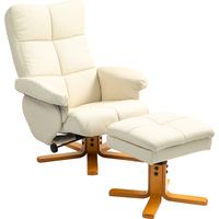 JSSEVN - Sillón reclinable con reposapiés, respaldo reclinable 145°, giro de 360°, piel sintética, color blanco crema.