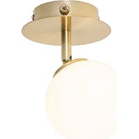 Qazqa – Plafonnier moderne doré 1 lumière – Verre opale – Longueur 10 cm – Éclairage intérieur pour salon, chambre, cuisine, salle à manger