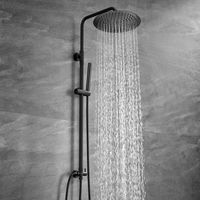 Görbach – Colonne de douche sans robinetterie noir mat – Douche de tête ronde Ø 30 cm XXL en acier inoxydable 304 – Barre réglable – 2 flexibles anti-torsion