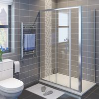 ELEGANT 1200 x 900 mm Sliding Shower Enclosure 6mm Safety Glass Reversible Bathroom Cubicle Screen Door with Side Panel