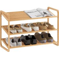 Étagère à chaussures à 3 niveaux pour 12 paires de chaussures, avec étagères à lattes de bambou, 76 x 33 x 50,8 cm, couleur bois