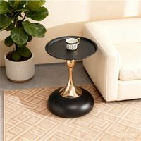 Tavolino rotondo, comodino, con base in metallo, in nero