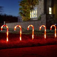 Set of 6 Light up Red & White Stripe Christmas Candy Cane Garden Stakes with LEDs