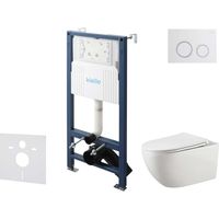kielle Genesis New - Conjunto de instalación empotrada, inodoro Gaia Rimless, asiento con cierre suave y pulsador Gemini New II, blanco brillante/cromo 30528SS13