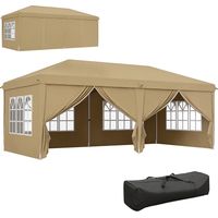 Tonnelle pliante imperméable 6x3x2,7 m grande capacité 4 parois latérales amovibles fenêtres structure acier renforcé toile Oxford haute densité UV pluie sac transport kaki extérieur