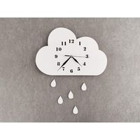 BUNTHAUS PA Reloj de pared con nubes para niños, reloj sin tictac, reloj infantil para la habitación de los niños (blanco con gotas)