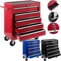 Arebos – Chariot d'atelier mobile 5 tiroirs – Acier robuste – Roues pivotantes avec frein – Verrouillage central pour sécurité