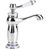 Rubinetto per lavabo con maniglia singola retrò, rubinetto per lavabo in ceramica in ottone, blu e bianco, porcellana, collo lungo, floreale vintage con ingresso acqua fredda/calda, cucina, bagno (cro