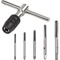 6 Pcs Metric Tap and Die Set Small Hand Screw Metric Thread Taps M3 M4 M5 M6 M8 HSS Tapping Tools with Adjustable Tap Wrench and Storage Box for Furniture Assembly, Mechanical Manufacturing