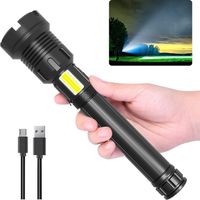 Ultrastarke LED-Taschenlampe, 90.000 Lumen, COB-LED, taktische Militär-Taschenlampe mit 10.000 mAh Akku, wiederaufladbar über USB, IP65 wasserdicht, 7 Modi, zoombar, für Camping, Wandern, Notfall [Ene