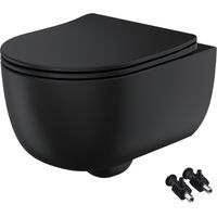 Matt Black Rimless Wall Hung Toilet Pan with Soft Close Seat - Hidden Fixations