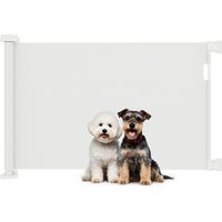 Barrera de Seguridad para Perros Retráctil con Interruptor de Cierre para Puertas Escaleras Pasillos 142x10x87 cm Blanco