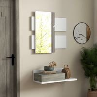 Flurmöbel-Set, Hängekonsole mit Spiegel und Schublade, 75 x 3,5 x 75 cm und 75 x 30,5 x 20 cm, Weiß und Grau