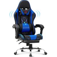 Smartue Sedia da gaming – Sedia da computer ergonomica con poggiapiedi, supporto lombare, poggiatesta, rotazione a 360° e schienale alto, blu
