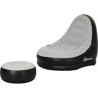 Canapé gonflable gris avec repose-pieds, porte-gobelet, tissu peluche doux