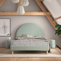 Lit 140x200 cm avec 2 chevets en tissu bouclé vert clair - LUNA