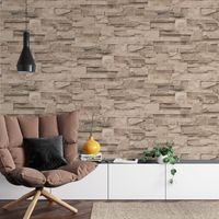 Thorn Slate Natural Beige Stone Brick Wall Effect Textured Vinyl Wallpaper