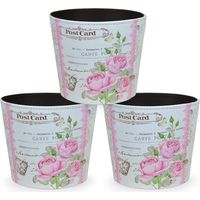 Vasi caspò cestino in plastica fantasia fiori rosa cm 19 x 15x h 17 set da 3
