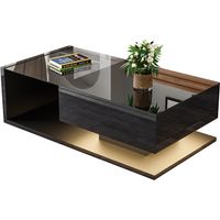 Couchtisch Hochglanz Schwarz 105x55x32,5 cm, moderner Wohnzimmertisch mit Glas und LED-Effekt, rechteckiger Sofatisch mit Ablagefach