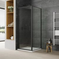 Box doccia slim 70x90cm con porta a battente e parete fissa profili nero opaco e vetro 6mm anticalcare trasparente h190 Portofino