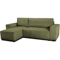 Canapé d'angle convertible réversible - 4 places - JOSH - Tissu velours cotelé - Kaki - Coffre - 242 x 155 x 86 cm